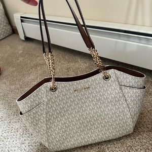 Michael Kors white and tan purse
